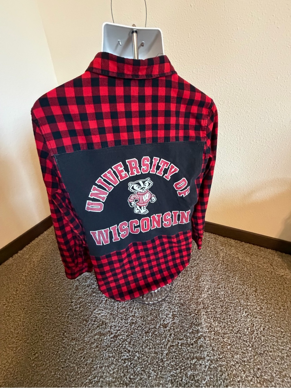 University of Wisconsin Red & Black Upcycled Flannel Shirt